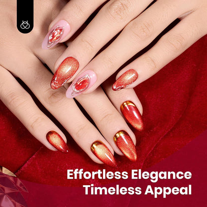 Beetles Red Cat Eye Gel Nail Polish - 15ML Cherry Red Glass Magnetic Cat Eye Glitter Gel Polish with Gold Powder Soak Off UV Twilight Toast Collection Nail Art Design Manicure Gifts for Women