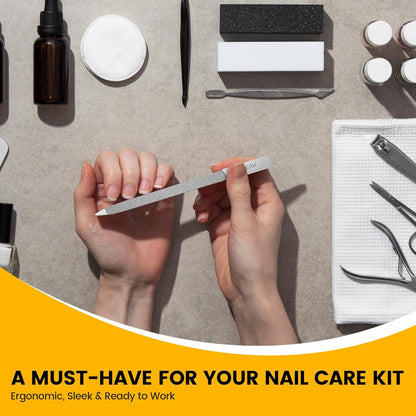 BEZOX Metal Nail File Kit - 2PCS Professional Stainless Steel Long Nail Files & Buffers for Natural/Acrylic Nails, Professional Fingernail Files and Buffers for Salon & Home Use - Silver