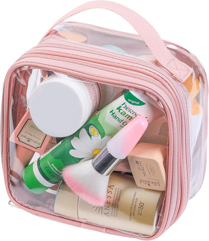 TSA approved small toiletry bag - clear travel pouch carry on case organizer reusable see-through pvc plastic small （pink