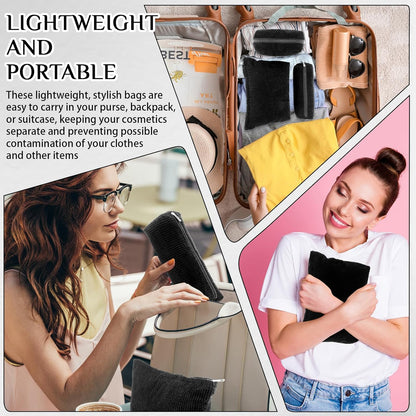 3 Pcs Makeup Bag Set for Women Corduroy Cosmetic Pouch Aesthetic Smile Travel Toiletry Bag Cute Purse Pouch Pencil Case Makeup Brushes Storage Organizer for Christmas(Black,Solid Style)