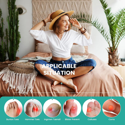 Welnove Toe Caps and Protectors - 16 Pack Aloe Vera Extract Infused Silicone Toe Sleeve - Fabric Toe Covers with Gel Lining - Toe Cushions for Pain Relief, Corns, Blisters & Ingrown Toenails