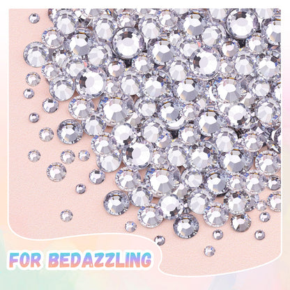 25000Pcs Resin Jelly Rhinestones with Tweezers for Crafting, 2-6mm Mixed Sizes (Clear) Non Hotfix Flatback Gems, Bedazzling Crystal for DIY Crafts Clothing Tumblers Mugs Shoes Decor Nail Art