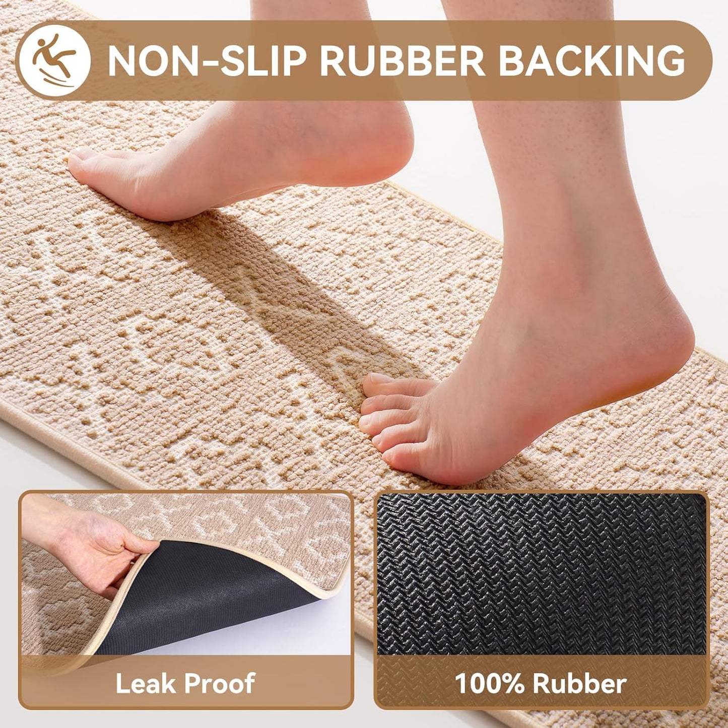 Bathroom Rugs Non Slip, Super Absorbent Quick Dry Bath Mat, Rubber Backing Ultra Thin Bathroom Mats Fit Under Door Bathroom Floor Bathtub Shower