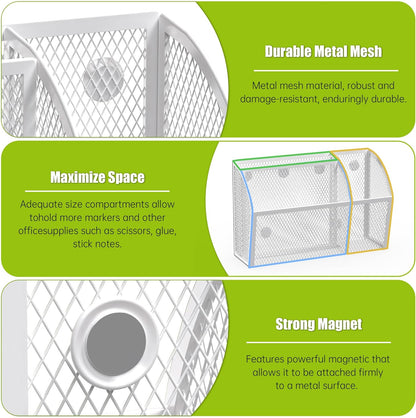 YINGHUA Strong Magnetic Pen Holder for Whiteboard and Refrigerator 3 Compartments Metal Mesh Organizer Space Saving Shelf for Office School Home and Locker - White
