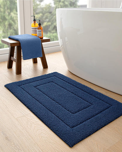 DEXI Bathroom Rug 36x24, Non Slip Washable Bath Mat for Shower Floor, Absorbent Soft Bathmat with Rubber Backing, Quick Dry Microfiber Carpet, Navy