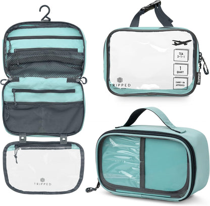 Toiletry Bag Kit Set: Hanging Travel Toiletry Bag + 311 TSA Cosmetic Liquid Bag + Ultralight Accessory Organizer Pouch