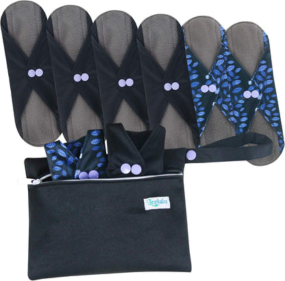 Leekalos Reusable Bamboo Cloth Pads | Light Incontinence Pads - Pack of 6, 1 Small Wet Bag