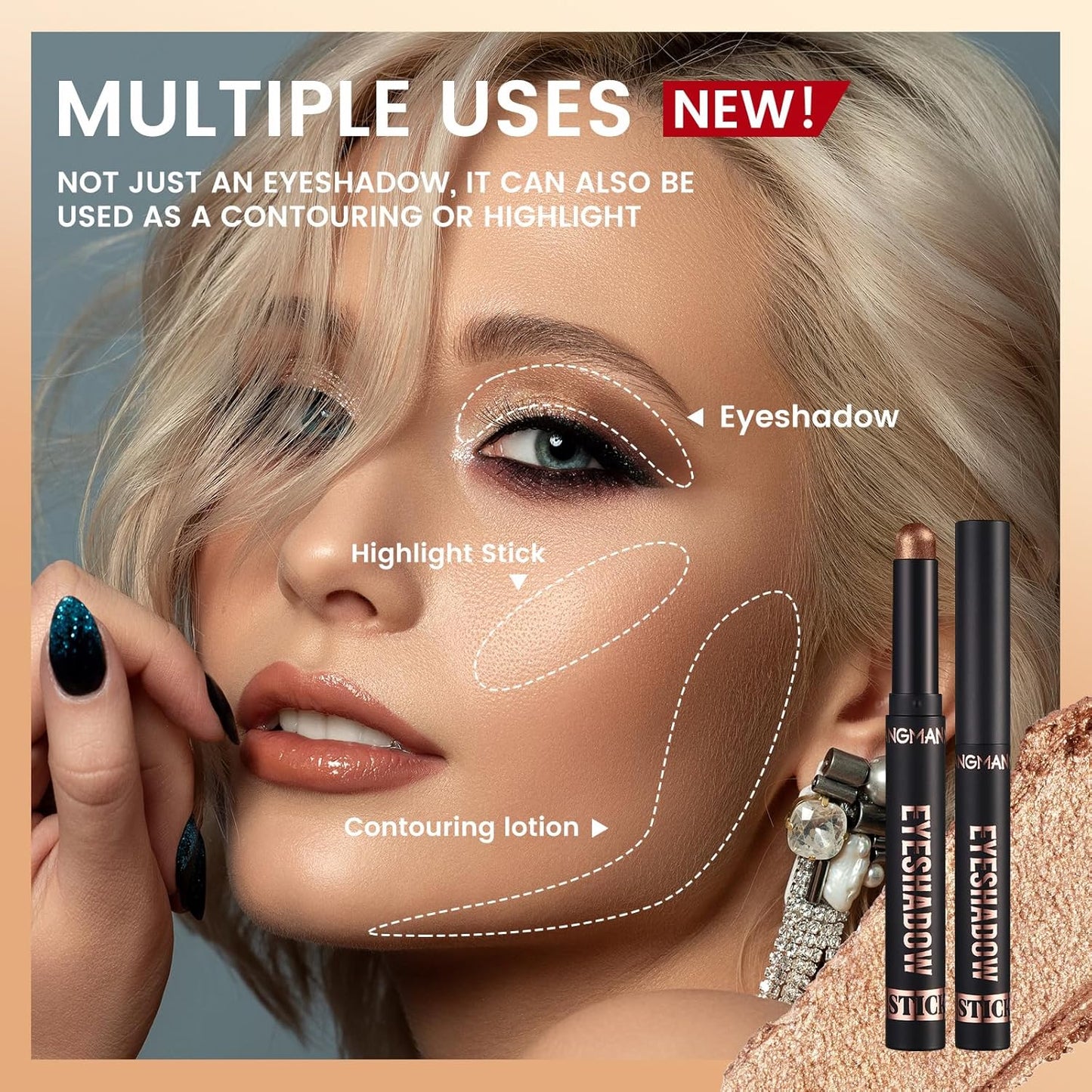 LANGMANNI 8 PCS Soft Smooth Cream Eyeshadow Stick Gift Set,Matte Earth Color+Bright Metal Color Contour Stick,Waterproof & Long-Lasting Eyeshadow (#A)