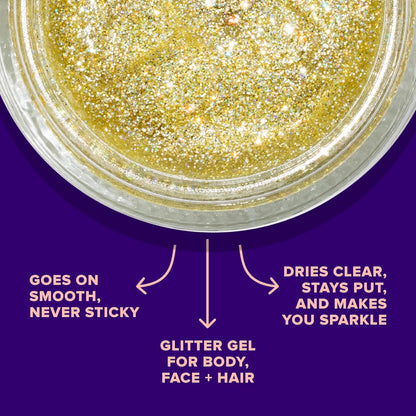 UNICORN SNOT Holographic Face Glitter & Body Glitter Gel: Glitter Makeup, Hair Glitter, Festival Rave and Anime Cosplay, Halloween Costume Makeup - Vegan & Cruelty Free, 1.7 oz Gold Glitter (Bling)