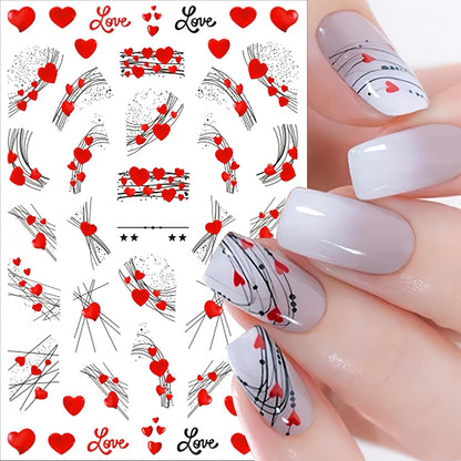 6 Sheets Valentine's Nail Stickers 3D Self-Adhesive Red Couple Balloon Pattern Stickers Romantic Design for Women Girls Valentine's Nail Art Decoration