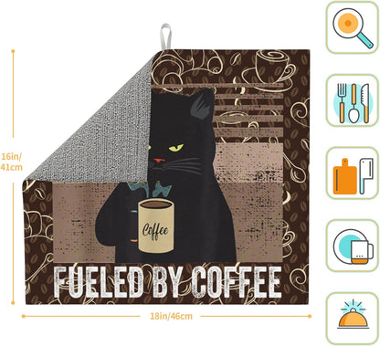 Vintage Cat Dish Drying Mat for Kitchen Counter Retro Coffee Dish Drainer Rack Mats 16x18 Inches Absorbent Reversible Decorative Drying Pad