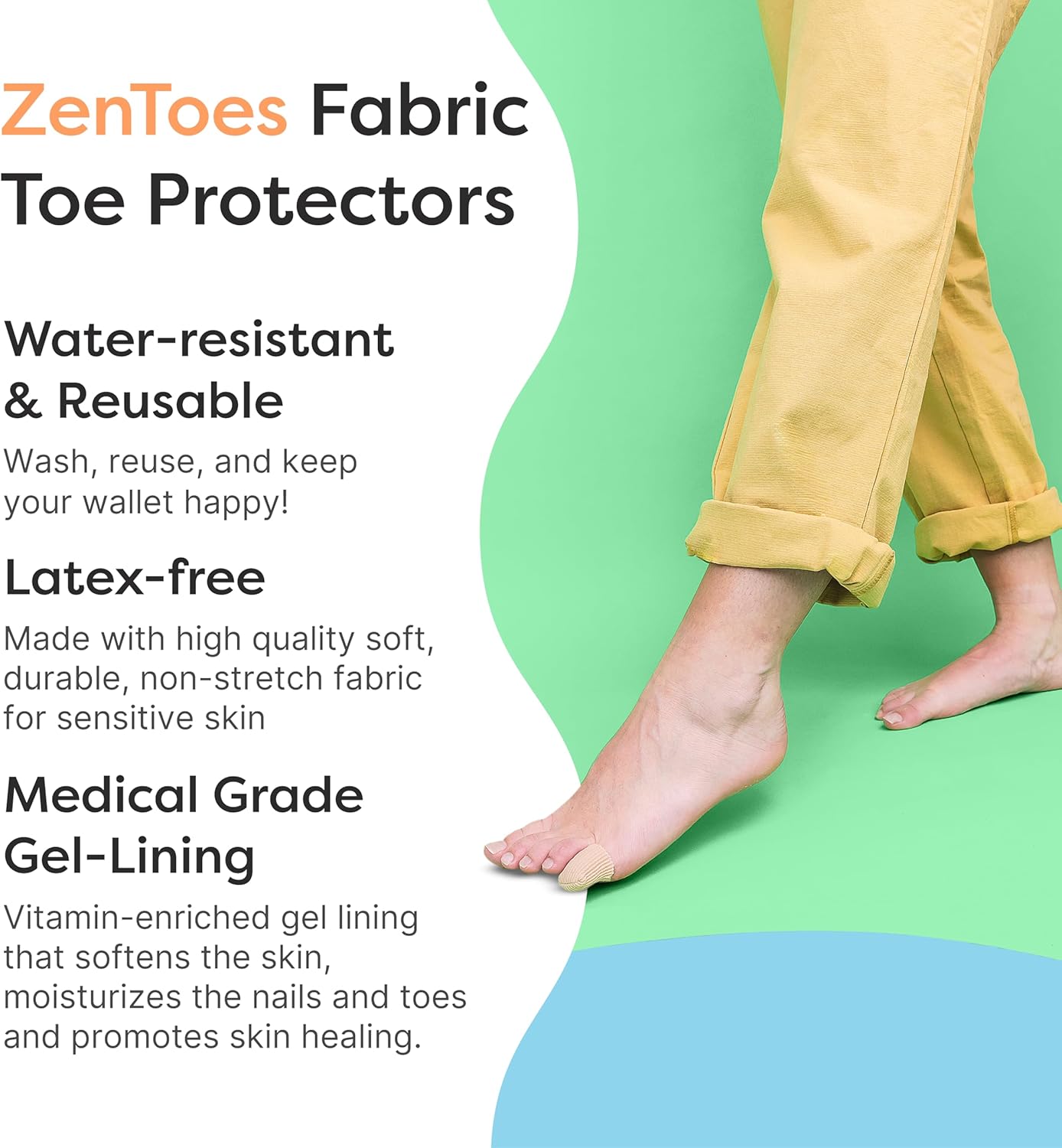 ZenToes Fabric Toe Protectors | Promotes Skin Hydration & Blister Prevention | Medical-Grade Gel Lining | Washable & Reusable Corn, Callus & Ingrown Toenail Relief Between Toes | Medium, 5-Pack