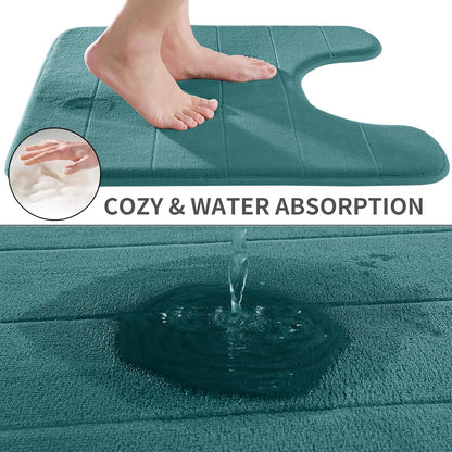 Yimobra Memory Foam Toilet Bath Mat U-Shaped, Soft and Comfortable, Water Absorption, Non-Slip, Thick, Machine Wash, Easier to Dry for Bathroom Commode Contour Rug, 24 X 20 Inch, Teal