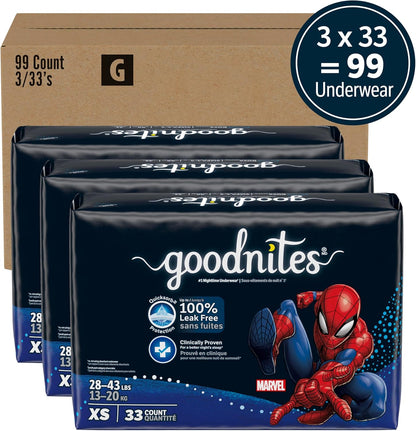 Goodnites Nighttime Bedwetting Underwear, Boys' XS (28-43 lb.), 99 Ct (3 Packs of 33), Packaging May Vary