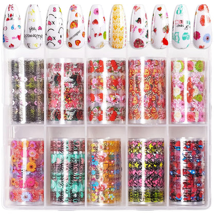 Makartt Nail Foil Sheets, 10 Rolls Thanksgiving Valentine Theme Transfer Nails Sticker for DIY Art Decorations & Design - 2.5x100cm