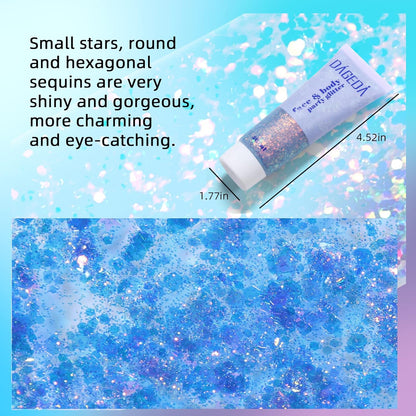 DAGEDA Body Glitter Gel, Face Glitters Body Gel Sequins Shimmer Liquid Eyeshadow, Chunky Glitter for Face Hair Nails, Holographic Cosmetic Laser Powder Festival Glitter Makeup 1.7oz (Mermaid)
