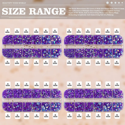 7000PCS Resin Rhinestones with Tweezers for Crafting, 2/3/4/5/6mm Flatback Jelly Rhinestones, 4 Box Dark Purple AB Non Hotfix Crystal Gems for DIY Crafts Mugs Tumblers Clothes Makeup Nail