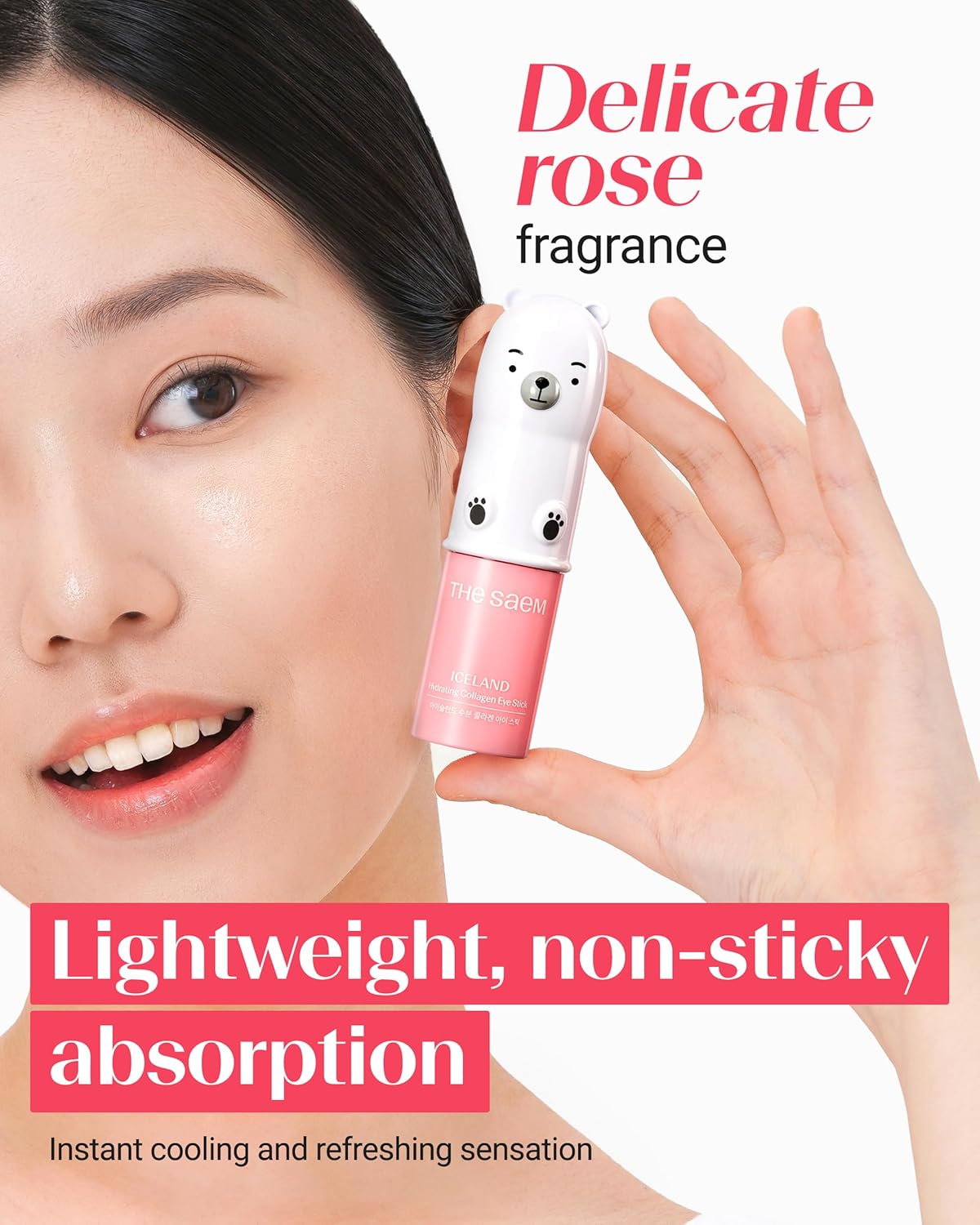 THESAEM Iceland Hydrating Collagen Eye Stick 0.38 oz - Anti-wrinkle Moisturizing Eye Balm for Saggy Skin – Under Eye Treatment - Balm to Smooth Skin Texture - Rose Scent