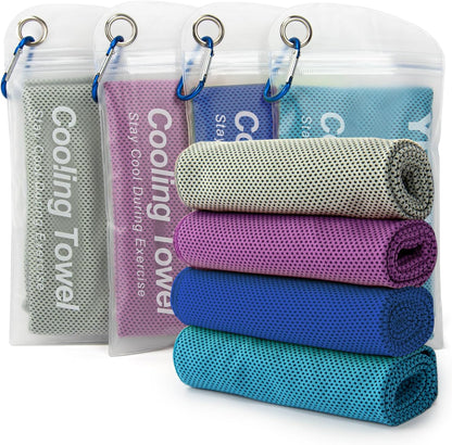 YESLIFE 4 Pack Cooling Towel 40"x12", Gym Towels for Men and Women, Soft Breathable Workout Towels for Yoga, Running, Sport, & More (Grey, Dark Blue, Purple, Blue)