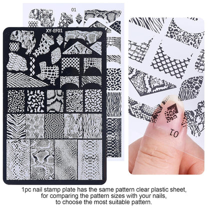 4pcs Snake Leopard Print Nail Stamping Plate Stencil with French Tip Nail Stamper Kit Reusable Salon Nail Set DIY Manicure Supplies Nail Art Tools