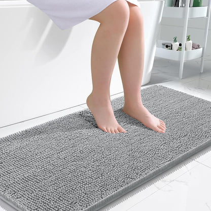 OLANLY Bathroom Rugs 47x24, Extra Soft Absorbent Chenille Bath Rugs, Rubber Backing Quick Dry, Machine Washable Bath Mats for Bathroom Floor, Tub and Shower, Home Decor Accessories, Light Grey