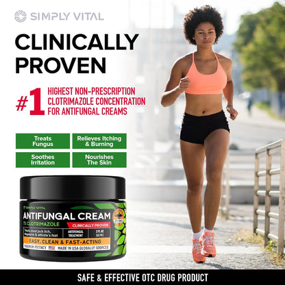 SimplyVital Antifungal Cream with Clotrimazole 1% - Foot Skin Fungus Treatment Extra Strength for Humans - Anti fungal Treatment for Ringworm, Jock Itch & Athlete’s Foot – Made in USA – 2 oz