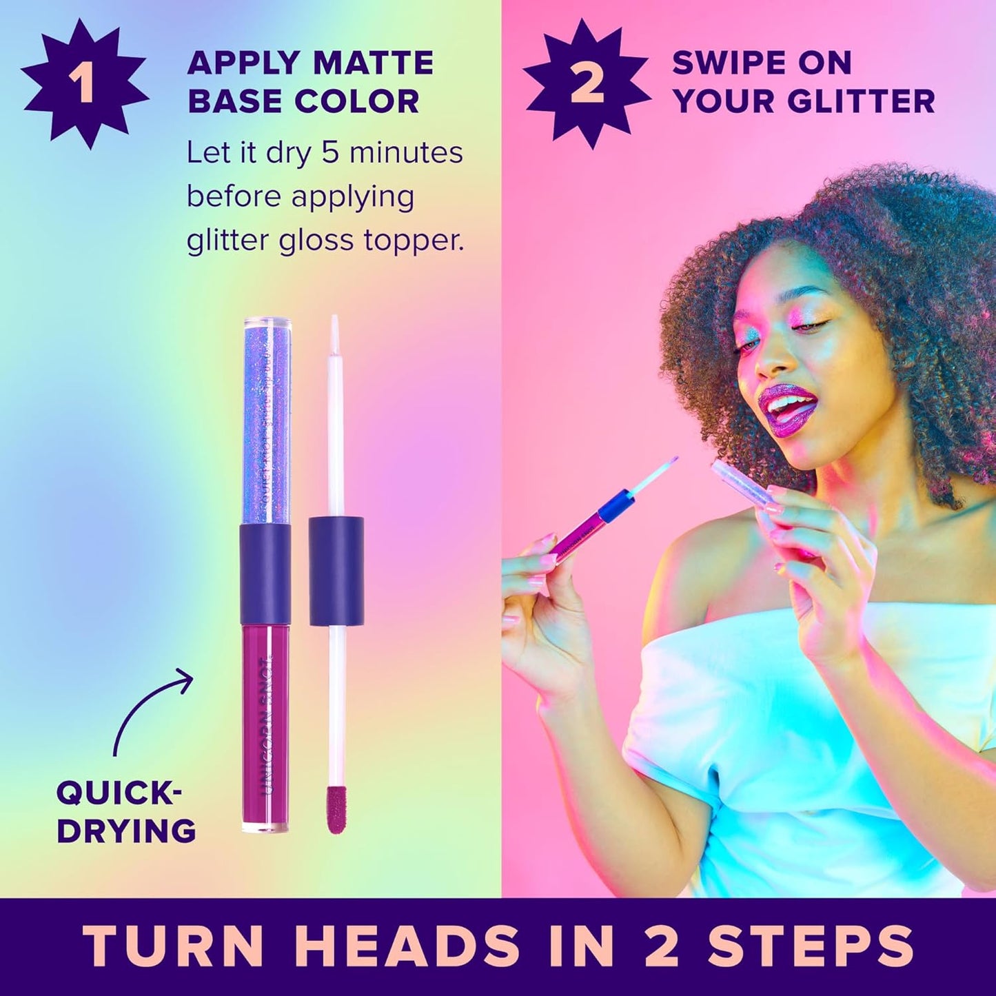 UNICORN SNOT Quiet Riot™ Plastic-Free Glitter Lip Duo | 2-in-1 Set w/Matte Lipstick & Sparkly Glitter Lip Gloss | Halloween Costume Makeup | 0.15oz Purple Lipstick & 0.16oz Gloss (Astro)