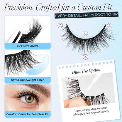 LASHVIEW Self Adhesive Eyelashes 5 Pairs Cat Eye Wispy Self-adhesive False Lashes Reusable Natural Look Press On Lashes No Glue Need Eyelashes with Replacement Adhesive Strips (CV122)