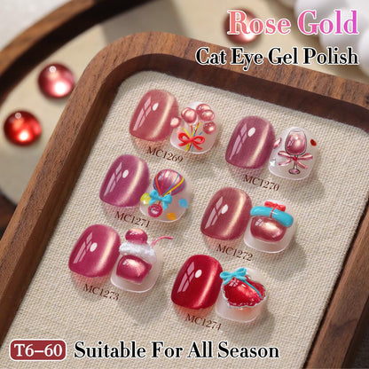 Double Rhythm 0.5 OZ Cat Eye Gel Polish with Magnet 15ML Holographic Glitter Shimmer Translucent Jelly Color Magnetic Nail Polish Salon DIY at Home (Cinnamon Pink-MC1269)