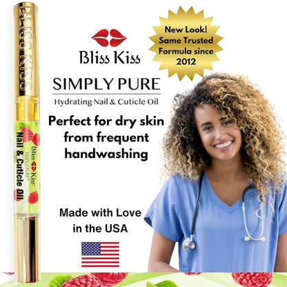 Bliss Kiss | 1 Juicy Raspberry Fragrance | Nail Oil Cuticle Pen w/Vitamin E & Jojoba⏤Nail Strengthener Nail Growth Serum for Brittle Peeling Breaking Thin Nails