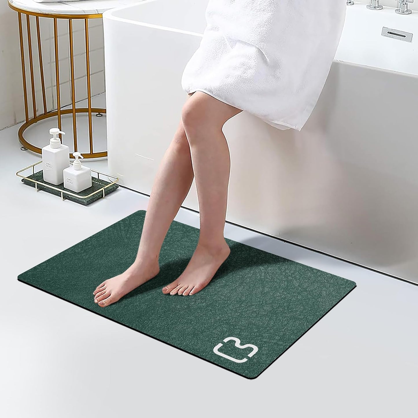 Bath Mat (15.7x23.6), Bathroom Non Slip Absorbent Quick Dry Rubber Backed, Dark Green
