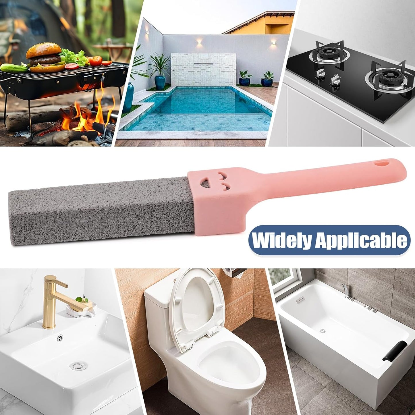 Navona 10 Pack Pumice Stone Scouring Sticks with 2 Universal Handles, Grey Pumice Stone Cleaner for Cleaning Toilets, Bathrooms, Kitchens, Spas and Pools