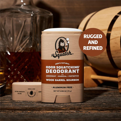 Dr. Squatch Natural Deodorant for Men 3 Pack Wood Barrel Bourbon – Odor-Squatching Men's Deodorant Aluminum Free (2.65 oz, 3 Pack)