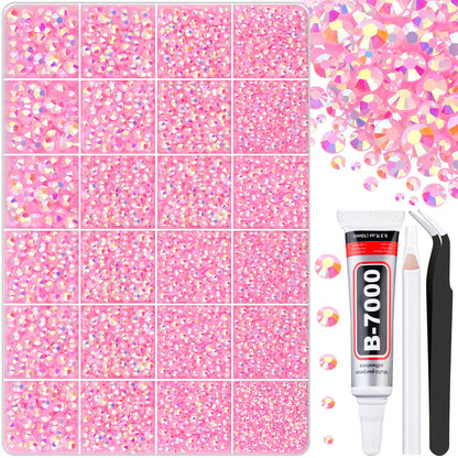 30000Pcs Light Pink AB Rhinestones for Bedazzling with B7000 Jewelry Glue, Bedazzler Kit Flatback Gems, Resin Rhinestones for Crafting Crafts Clothing Shoes Fabric Nail Art Assorted Size 2/3/4/5/6mm