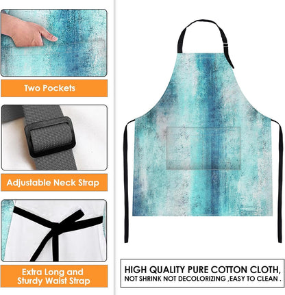 Britimes 2 Pack Aprons, Abstract Oil Paint Adjustable Bib Aprons with 2 Pockets for Women Men Couple Lovers Chef Home Kitchen Cooking Baking Gardening Teal Blue Apron 32x28 Inches