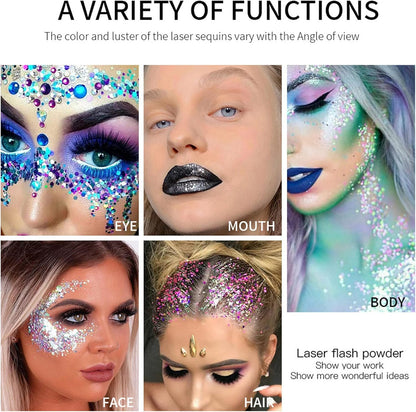 MAEPEOR Chunky Face Body Glitter Gel 19 Colors Mermaid Sequins Holographic Body Glitter Gel Long-Lasting Festival Makeup Glitter Paint for Face Body Hair Nails (30g, 02 Gold)