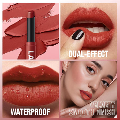 Jolilab 2Pcs Velvet Matte Lipstick Nude Matte Soft Dark Color Stick High Pigmented Long-Lasting Waterproof Lip Stick Lip Balm Beauty Cosmetics Gift for Girls and Women（11#+12#
