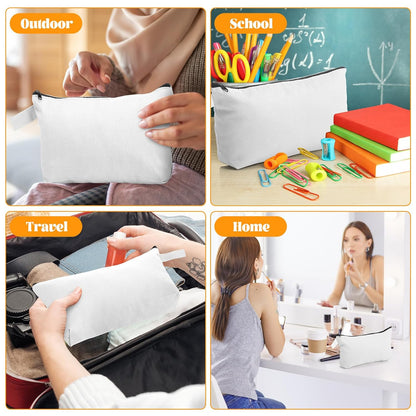 Saintrygo 30 Pcs Makeup Bag Travel Canvas Cosmetic Bag Bulk Multipurpose Small Makeup Pouch for Purse Portable Blank Zipper Toiletry Organizer DIY for Women Assorted Color(White,9.8 x 5 x 2 Inch)