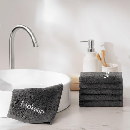 Arkwright Makeup Towels - Pack of 6 - Soft & Gentle Cotton Washcloth Face Make Up Remover, Reusuable Eraser Cloth Essentials for Hosts & Artists, 13 x 13 in, Grey