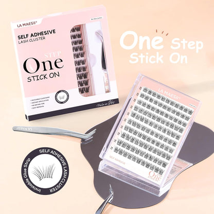 Self Adhesive Eyelashes, 112Pcs Clear Band Lash Clusters, Wipsy Pre-Glued Eyelash Clusters, No Glue Needed Press On Invisible Band Resuable Eyelashes(SC15)