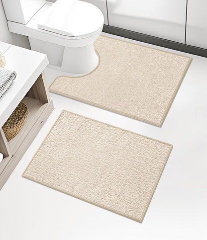 chakme Bathroom Rug Sets 2 Piece, Ultra Thin Bath Mat Quick Dry Bath Mat Set, Absorbent Bath Mats for Bathroom Non Slip Machine Washable, (Light Beige, 2 Piece)