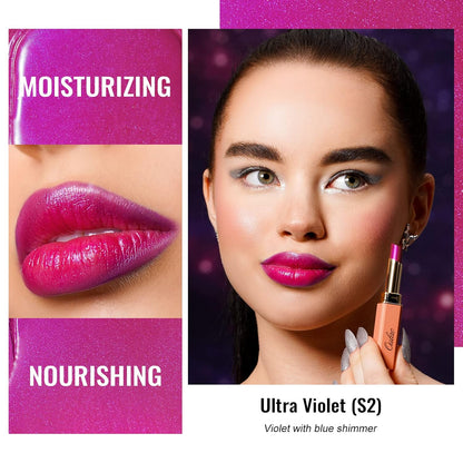 Oulac Moisture Pink Purple Lipstick - 2 in 1 Shimmer Lipstick & Lip Balm, Juicy & Glossy Finish, Long Lasting Hydrating, Smooth for Dry, Cracked and Chapped Lips, Vegan 2.2g/0.07oz (S02)