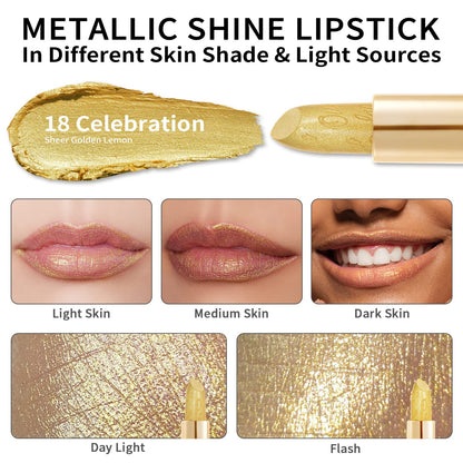 Oulac Glitter Gold Lipstick for Women with Metallic 3D Shine Lightweight Hydrating Formula, High Impact Lip Color, Vegan Beauty, Full Coverage Lip Makeup, Christmas Gifts for Women, Celebration(18)