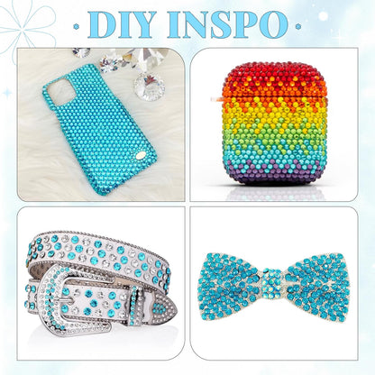 6000Pcs Resin Rhinestones for Bedazzling with 3Pcs B7000 Jewelry Glue, 1 Box Teal Blue Flatback Rhinestones for Crafting Crafts DIY, Crystals Gems for Clothing Shoes Tumblers Nail Art Makeup