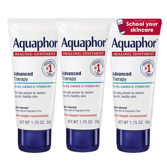 Aquaphor Advanced Therapy Healing Ointment, Hypoallergenic, Fragrance Free Body Moisturizer for Dry Skin and Minor Wound Care, Travel Size Skin Care Set, 1.75 Oz Tube, Pack of 3