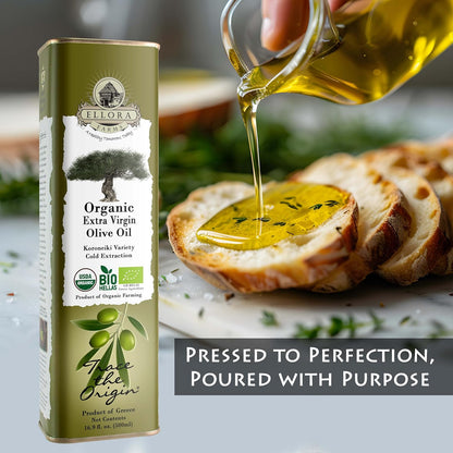 Ellora Farms, Extra Virgin Olive Oil, Organic Cold Press, Traceable Single Origin Olive Oil, Kosher, 17 oz. tin, Pack of 2
