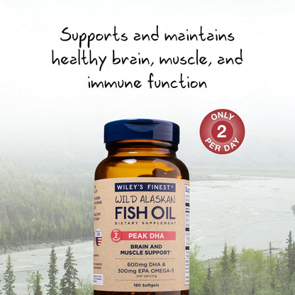 Wiley's Finest Wild Alaskan Fish Oil Peak DHA - 900mg EPA and DHA Omega-3s - 180 Softgels (90 Servings)