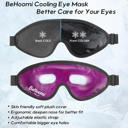 Cooling Eye Mask, Gel Eye Mask Cold Compress for Eyes, Reusable Eye Ice Pack, Cool Relaxation, Comfort Snug Fit, No Freeze, Eye Cover Ice Mask for Home, Office, 2PCS, Black & Purple