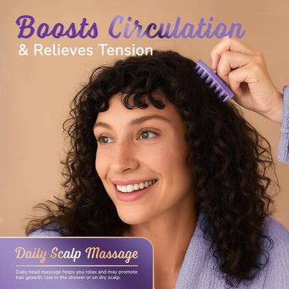 Silicone Scalp Scrubber - Massage Shampoo Brush, Soft Bristles for Hair Growth & Dandruff Removal - Ergonomic Design, Wet & Dry Use, Deep Cleansing Scalp Exfoliator for All Hair Types - Purple