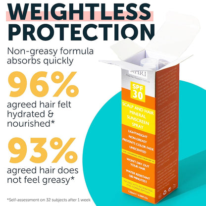 Premium SPF 30 Hair Sunscreen Spray | Non-Greasy UV Protection for Hair and Scalp | Prevents Color Fade and Dryness | Travel-Size UV Protection | Beach SunBlock | Scalp Sunscreen 4 oz 120 ml